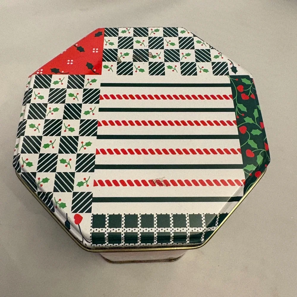 3‎ Vintage Christmas Tins Nutcracker Snowman Patchwork Holiday Decor Storage